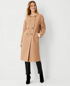NEW ANN TAYLOR $258 SAND WOOL BLEND CREW NECK COAT SZ XSP EXTRA SMALL PETITE - Picture 1 of 4