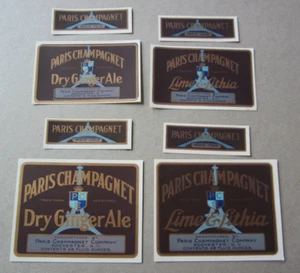 Lot of 8 Old Vintage 1930's - PARIS CHAMPAGNET - SODA LABELS - Rochester N.Y. - Picture 1 of 1