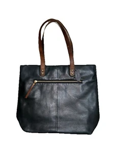 Bolso de Mano Overland Dos Tonos Negro Marrón Correas Cuero Guijarro RFID Grande - Imagen 1 de 8