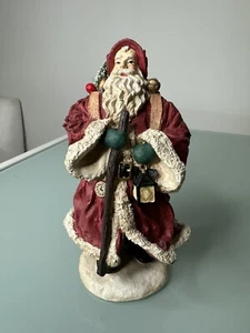 Christmas Figurine Long Beard Santa with Walking Stick & Bag of Toys Heavy - Picture 1 of 9