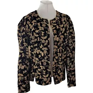 Vintage Another Thyme Golden Floral Black Velour Jacket Damen Large - Bild 1 von 8