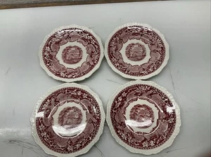 Set Of 4 Mason's Vista Round Platter 6” Red/Pink Transferware Ironstone - Picture 1 of 11