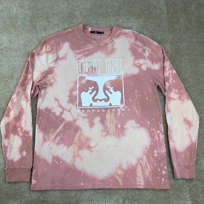 Camiseta Obey Para Hombre L Tie Dye Manga Larga Pullover Camiseta Logo Rosa Blanqueador Lavado Foto 1 de 4