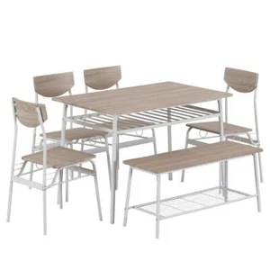 6 Piece Dining Set Table 4 Chairs 1 Bench Kitchen Room Furniture - Picture 1 of 19