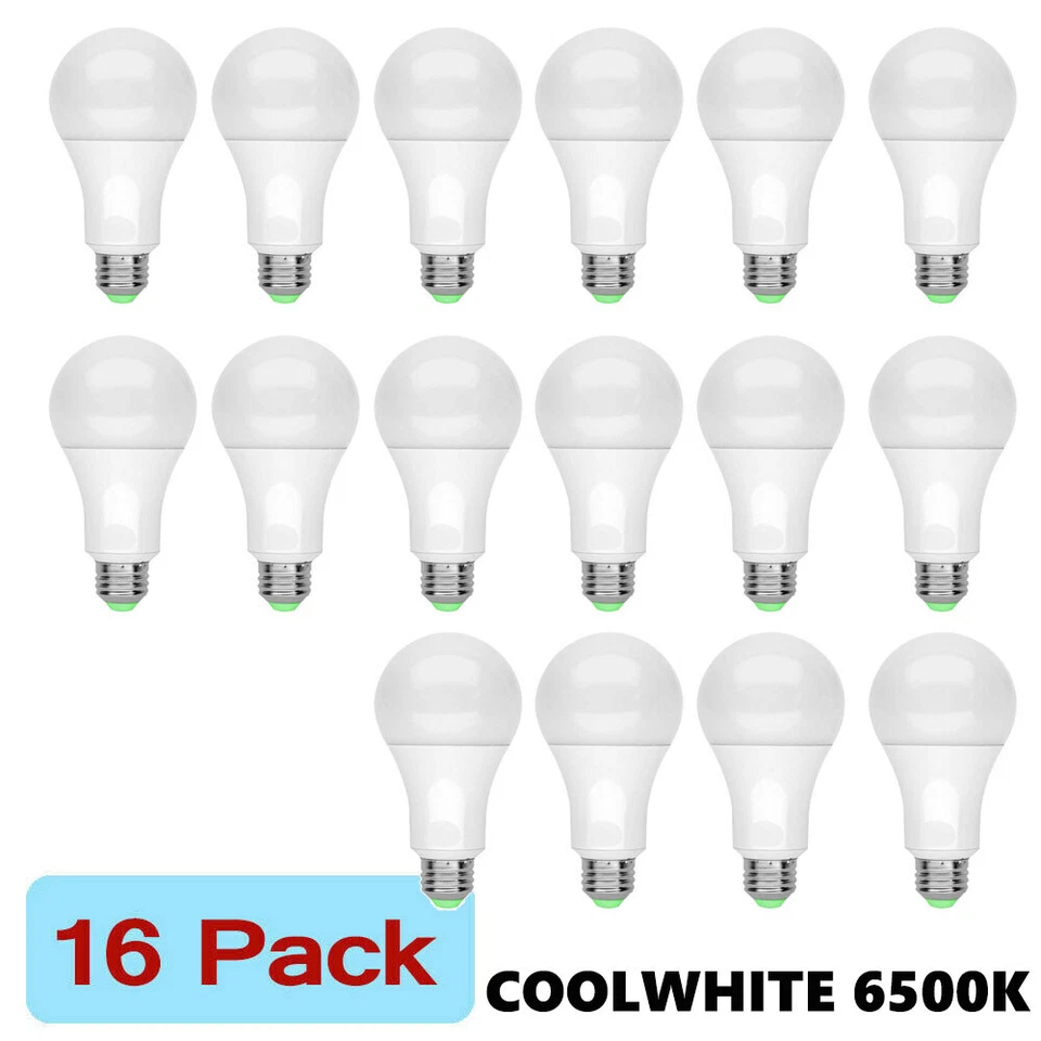 16 LED Light Bulbs 15W Eq. 100W Replacement Daylight Cool White 6500K A19 E26 - Image 1 of 4