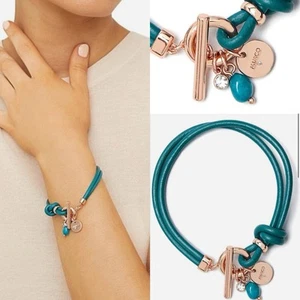 💜💜💜 Mimco Ravel Leather New Bracelet Rose Gold / Blue + Dust Bag - Picture 1 of 19