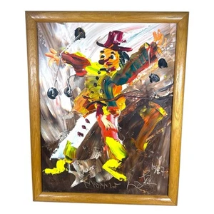 🎨 Morris Katz Signed Original Clown Painting 1987 14"x18" Oil on Board Vintage - Picture 1 of 10