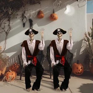 2 Pcs 5.4 Ft Halloween Pirate Captain Skeleton Life Size Movable Joints - Picture 1 of 9