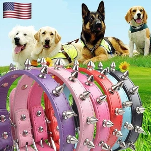 Haustier Hund Welpe S/M/L/XL Lederhalsband Mode Stacheln Nieten Nieten UK - Bild 1 von 23