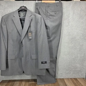 Haggar Suit Set Mens 46 L Gray Clifton Stripe Pleated Cuff Pants 40x32 New - Picture 1 of 21