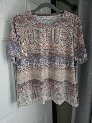 M&S Indigo Collection Gold Floral Blouse UK 20 – Short Sleeve, Elegant - Image 1 of 4