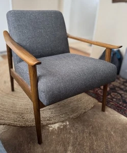 West Elm Mid Century Show Wood Upholstered Chair- Tweed/Salt/Pecan - Picture 1 of 9