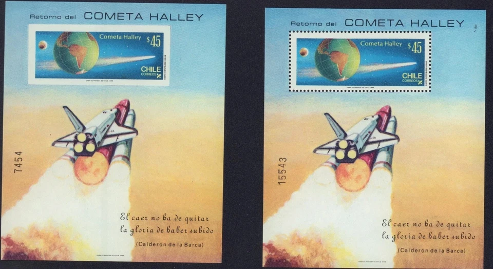 CHILE 1985 HALLEY ́S COMET 702a PERFECTO + HOJAS IMPERFORADAS COMO NUEVO MNH Foto 1 de 1