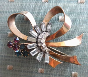 VTG REIS CRC FLORAL SPRAY RIBBON BOW BROOCH PIN SLIDE PENDANT  1/20 12K GF VGUC - Picture 1 of 13