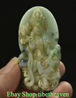 2.8" Old China Natural ice Emerald Jade Jadeite Seat Kwan-yin Goddess Pendants