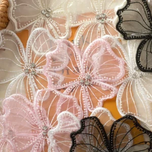 10x Perlen Blumenstickerei Applikationen Organza Strass Borte zum Selbermachen Aufnähen Handwerk - Bild 1 von 16