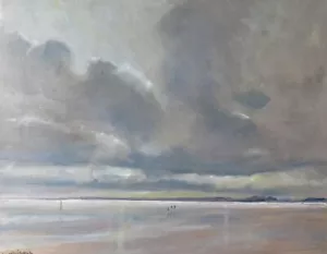 ORIGINAL MALCOLM LUDVIGSEN Morecambe bay Lancashire coast blackpool OIL PAINTING - Picture 1 of 1