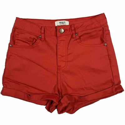 Forever 21 Los Angeles Shorts Red Mid Rise Cuffed Stretch Zipper Fly Sz 25 - Image 1 of 4