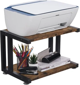 Adjustable Anti-Skid Printer Stand with 2 Tier Storage Shelves, Rustic Brown - Picture 1 of 6