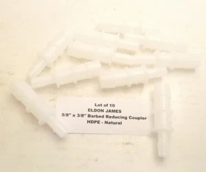 Lot of 10 ELDON JAMES 5/8" x 3/8" Barbed Reducing Coupler (HDPE / Natural) - Picture 1 of 3