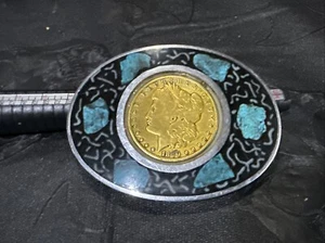 1879 Morgan Silver Dollar W/turquoise Buckle Western Style - Picture 1 of 6