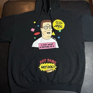 Adult XL King Of The Hill Hank Do I Look Like Hot Dog Pullover Hoodie Sweatshirt - Picture 1 of 9