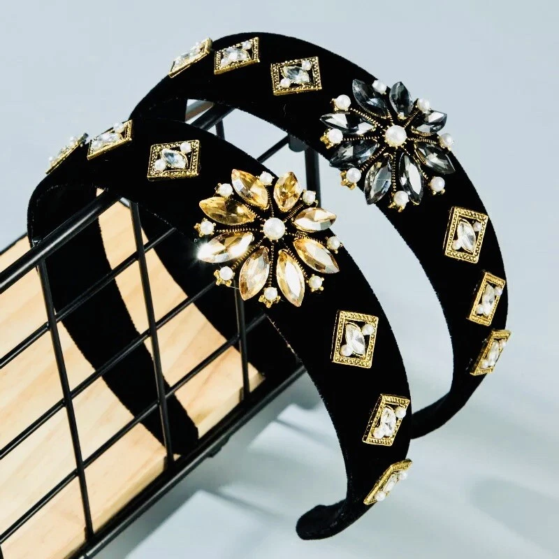 Bejeweled Velvet Rhinestone Headband with Pearls /Luxury Headband - Image 1 of 4