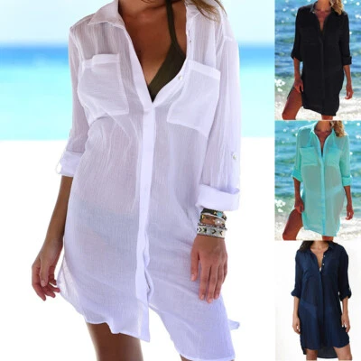 Women's Summer Swimwear Beachwear Bikini Beach Cover Up Shirt Short Dress Top - Image 1 of 4