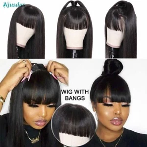 Straight Lace Front Wig With Bangs 13x4 Transparent Lace Frontal Wig Human Hair - Imagen 1 de 12