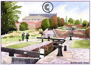 BIRCHILLS KANAL SCHLEUSEN WALSALL AQUARELL KÜNSTLER DRUCK GRUSSKARTE 8"x 6" - Bild 1 von 1