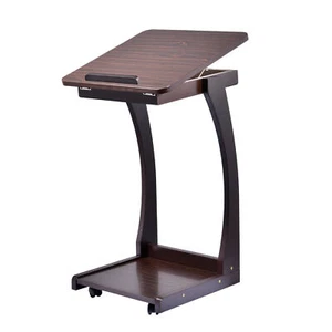 C-Shaped Side Table with Wheels Mobile End Table with Wood Frame Nightstand New - Picture 1 of 8
