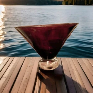 Hand Blown Amethyst Purple Glass Pedestal Fruit Bowl Made in Poland 7.5" D x 6"H - Picture 1 of 9