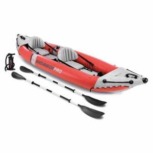 Intex Excursion Pro Inflatable 2 Person Vinyl  Oars & Pump, Red (Open Box)