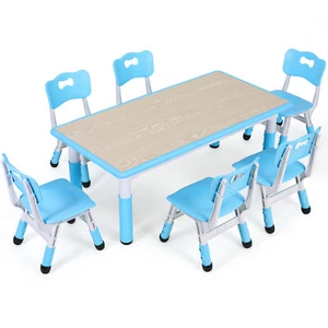 Kids Table and 6 Chairs Set, Height Adjustable Children Activity Art Craft Table - Picture 1 of 29