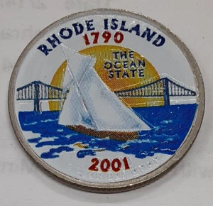 Cuarto de cuarto de Rhode Island Statehood 2001-D con reverso coloreado UNC - Imagen 1 de 2