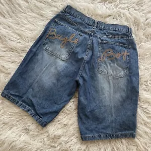 Vintage Y2K Bugle Boy Jorts Mens 33 Blue Baggy Embroidered 12" Inseam Skate Rave - Picture 1 of 12