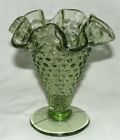 Vtg Small Fenton Ruffled Top Hobnail Olive Green Vase 4” Fluted Trumpet Cone
