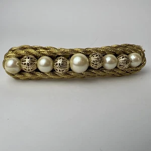 Vintage Deborah Rhodes Haarspange Haarspange Barrette Gold creme Schleife FRANKREICH - Bild 1 von 10