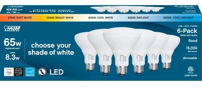 6-pk Feit Electric BR30 LED 8.3 Watts Bulb 5-Color Select Dimmable Indoor Light - Image 1 of 4