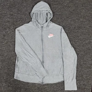 Nike Hoodie Girls XL Gray Full Zip Outdoor Casual High Neck School Play Hooded - Picture 1 of 6