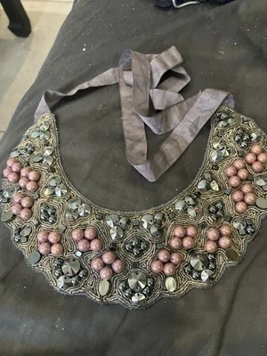 ROBERTA FREYMANN Beaded & Grey Black Crystal Purple Bib Necklace Dramatic - Image 1 of 4