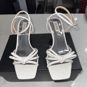 BADGLEY MISCHKA Womens Loyalty Toe Flare Leather Heeled Sandal Size 8.5 - Picture 1 of 12
