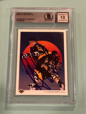 RAY BOURQUE Signed 1990-91 UPPER DECK Card #320 Beckett BAS AUTO 10 - Image 1 of 2