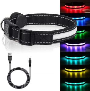 Light up Dog Collars,Safety LED Dog Collars USB Rechargeable 7 Changing Colors G - Picture 1 of 12