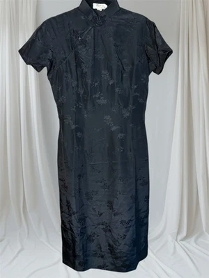 Vestido Qipao Chino 100% Seda Negro De Colección Cheongsam Maxi Años 60/70 Para Mujer 40”/30” M Foto 1 de 4