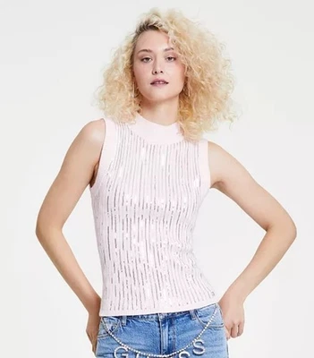 Suéter GUESS Vivian Top para Mujer Talla XS Lentejuelas Sin Mangas Rosa Foto 1 de 4