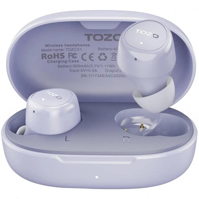TOZO E1 Wireless Earbuds Premium Stereo in Ear Headphones 30H Playtime, Lilac