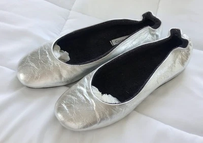 Cuddledown Silver Ballet Flat Slippers Size 11 Soft Sole Shoes for Women - Image 1 of 4