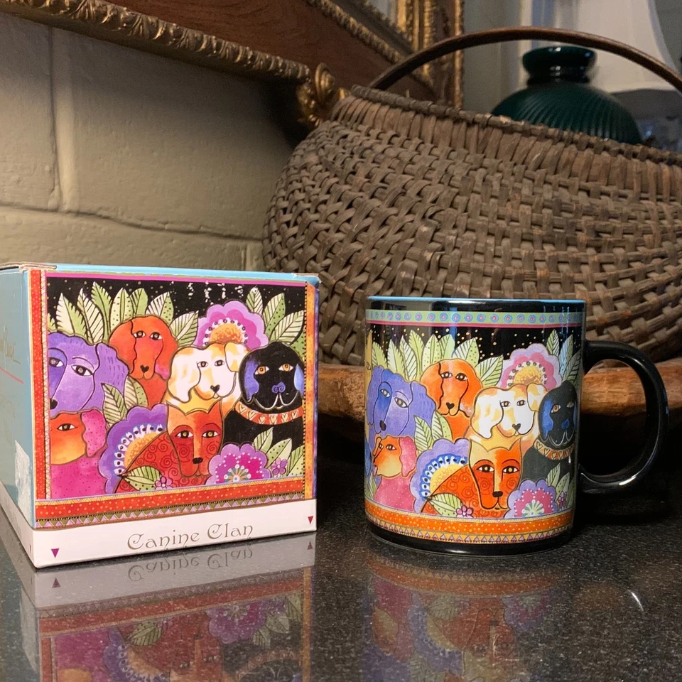 Taza de cerámica Laurel Burch Canine Clan Mythical Dogs 4" con caja impecable #3100 Foto 1 de 4