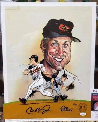 NICE LE 250 Cal Ripken Jr Autographed Sam Viviano Cel Toon Art Orioles JSA 13x17 - Image 1 of 4